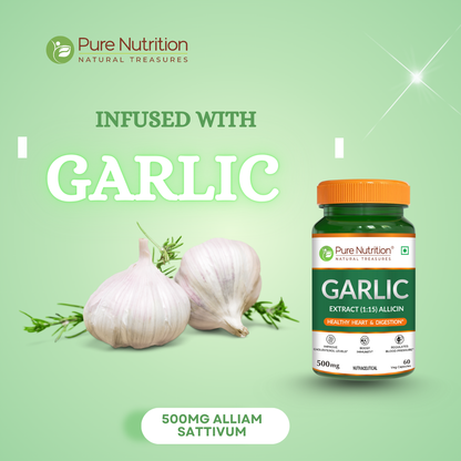 Garlic Extract – Supports Heart Health & Immunity – 500mg Allicin-Rich Formula – 60 Capsules