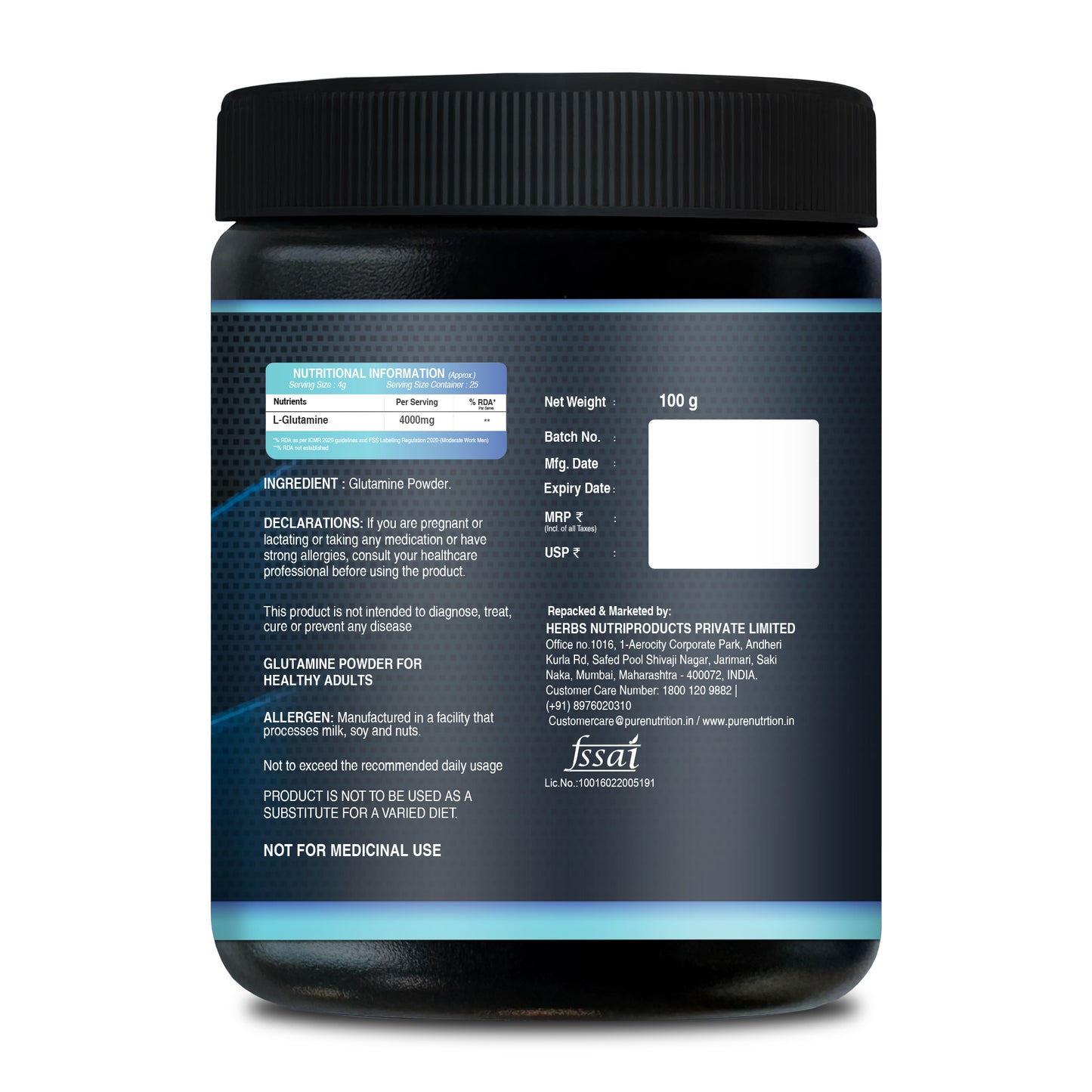 Glutamine Powder – Amino Acid Supplement 100g