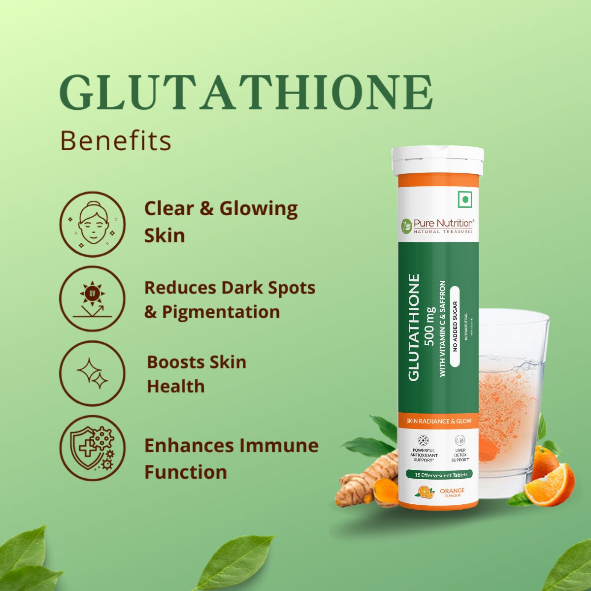 Glutathione 500mg + Vitamin C & Saffron – Skin Glow Tablets
