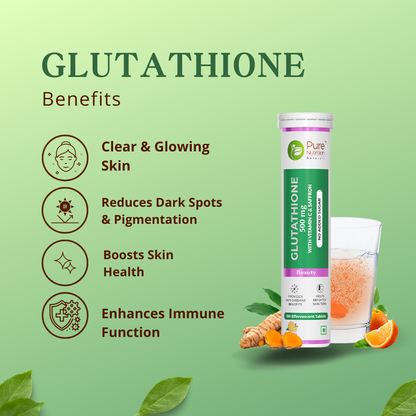 Glutathione 500mg with Vitamin C & Saffron | Effervescent Tablets for Skin Glow
