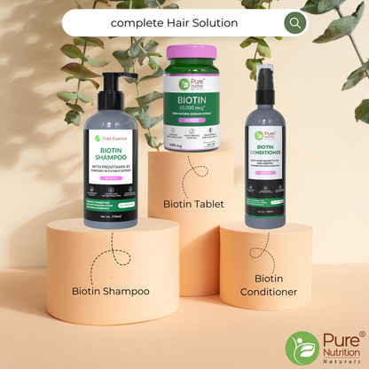 Complete Biotin Hair Care Solution Pack – Shampoo, Conditioner, and Biotin Tablets with Ayurvedic Extracts-60 tablets