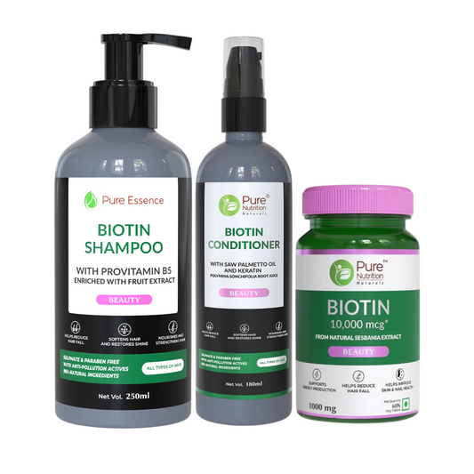 Complete Biotin Hair Care Solution Pack – Shampoo, Conditioner, and Biotin Tablets with Ayurvedic Extracts-60 tablets