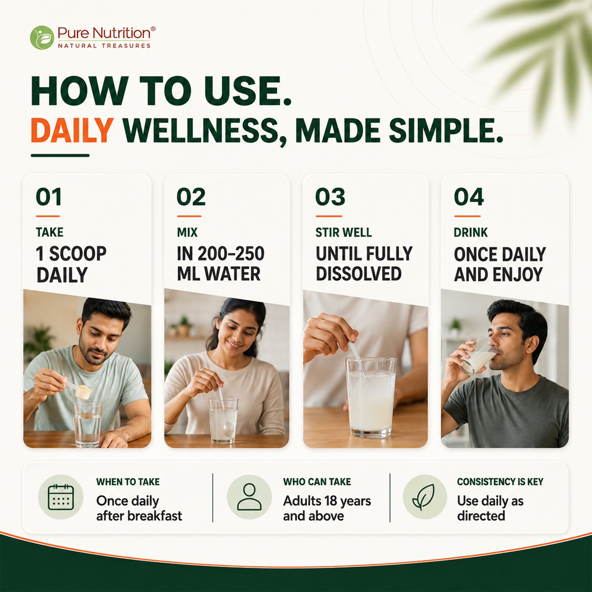 Step-by-step guide on how to consume Pure Nutrition pea protein daily with water after breakfast for best results.