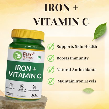 Iron + Vitamin C 120 Tabs Pn 2.0 - Boosts Immunity & Enhances Energy