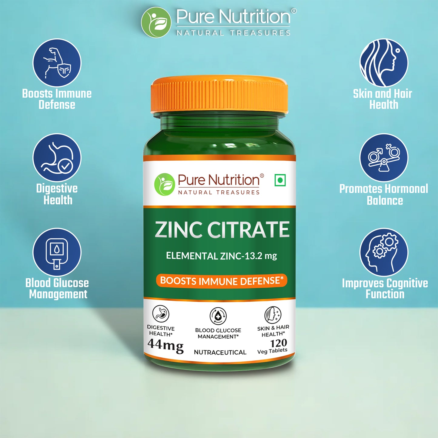 Pure Nutrition Zinc Citrate containing 120 vegetarian tablets