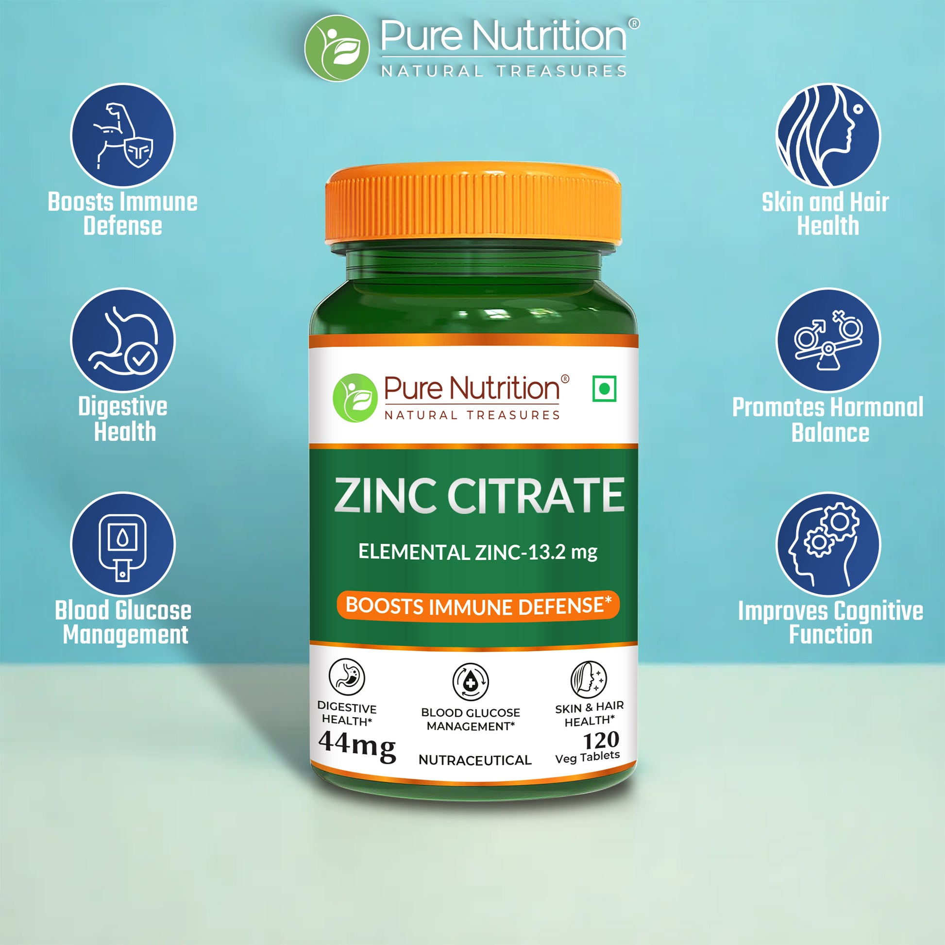 Pure Nutrition Zinc Citrate containing 120 vegetarian tablets