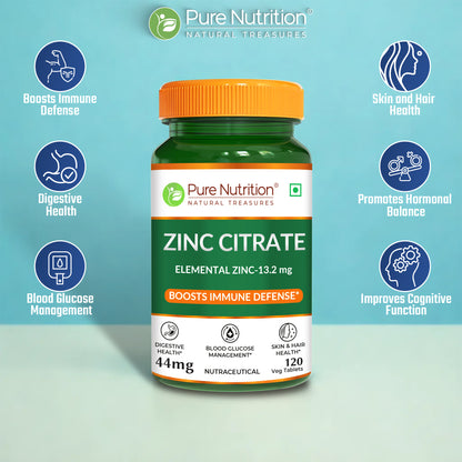 Pure Nutrition Zinc Citrate containing 120 vegetarian tablets