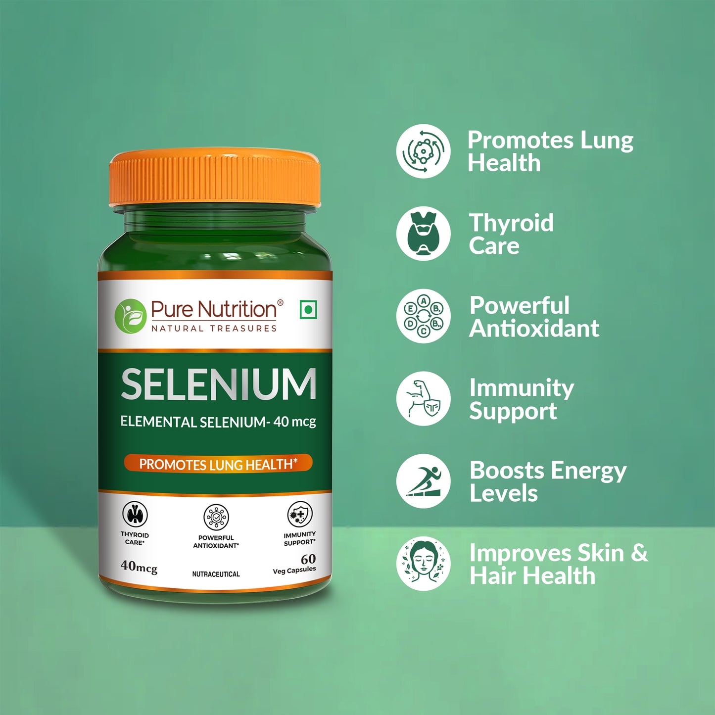 Selenium Supplement - 60 Veg Capsules | Supports Immune Function & Antioxidant Protection