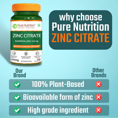 Pure Nutrition Zinc Citrate containing 120 vegetarian tablets