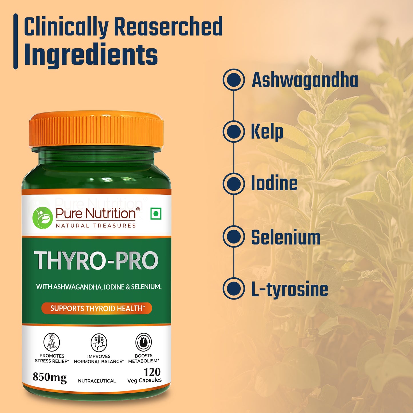 Thyro Pro Thyroid - 120 Veg Capsules | Ashwagandha, Iodine & Selenium | Supports Thyroid Function & Metabolic Health