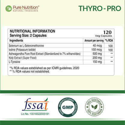 Thyro Pro Thyroid - 120 Veg Capsules | Ashwagandha, Iodine & Selenium | Supports Thyroid Function & Metabolic Health