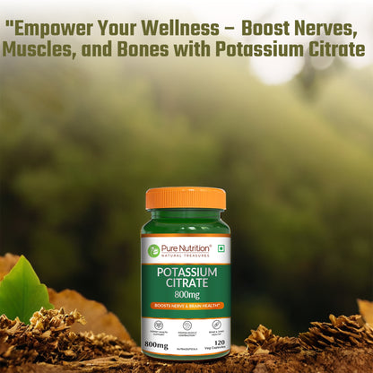 Potassium Citrate 800mg - 120 Veg Capsules, Support Nerve Muscle, Joint, and Bone Health, Support Kidney & Bone Health