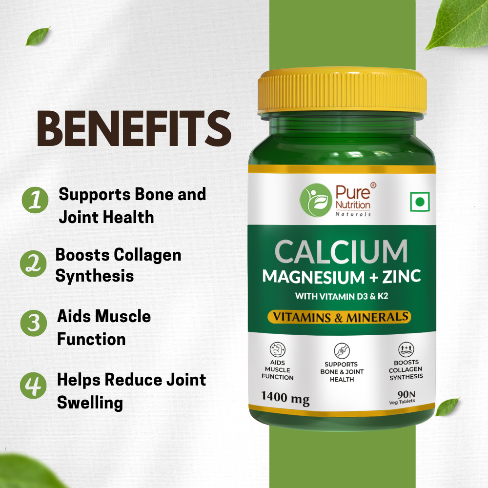 Calcium with Magnesium + Zinc | Supports Bone & Joint Health - 60 Veg Tabs