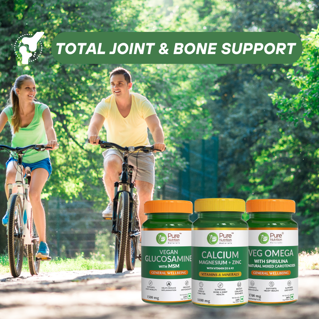 Joint Health Combo: Vegan Glucosamine MSM, Calcium Magnesium Zinc with D3 & K2, DHA Omega 3 |60x2+30 caps