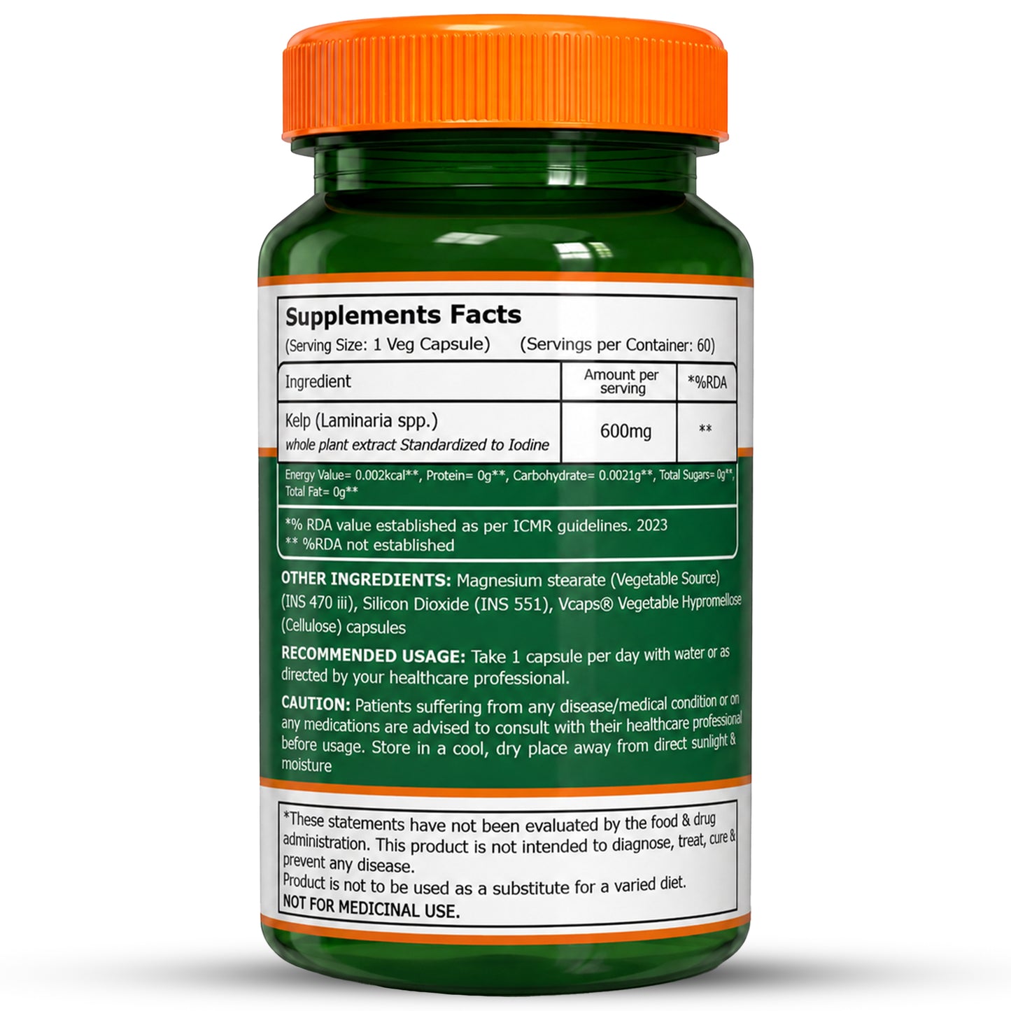 Kelp Extract 600mg | 60 Veg Capsules | Laminaria spp. Whole Plant Extract