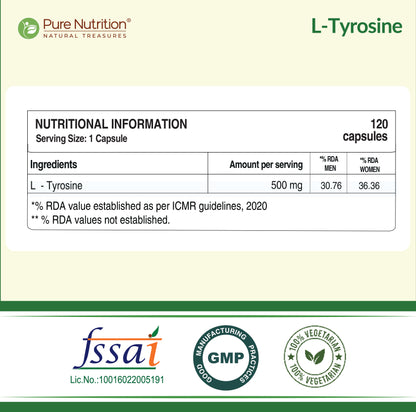 Pure Nutrition L-Tyrosine 500 mg Veg Capsules