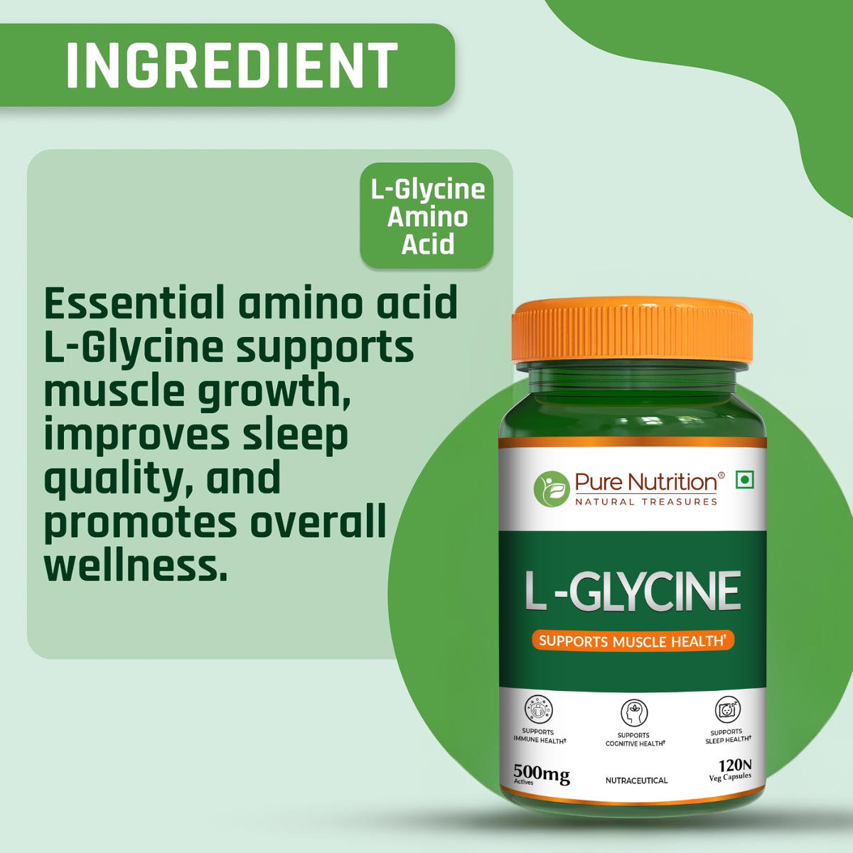 Pure Nutrition L-Glycine | 500 mg | 120 Veg Capsules