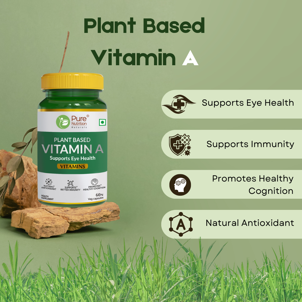 Pure Nutrition Plant Based Vitamin A - 60 Veg Capsules | Supports Eye Health, Immunity, and Antioxidant Defense