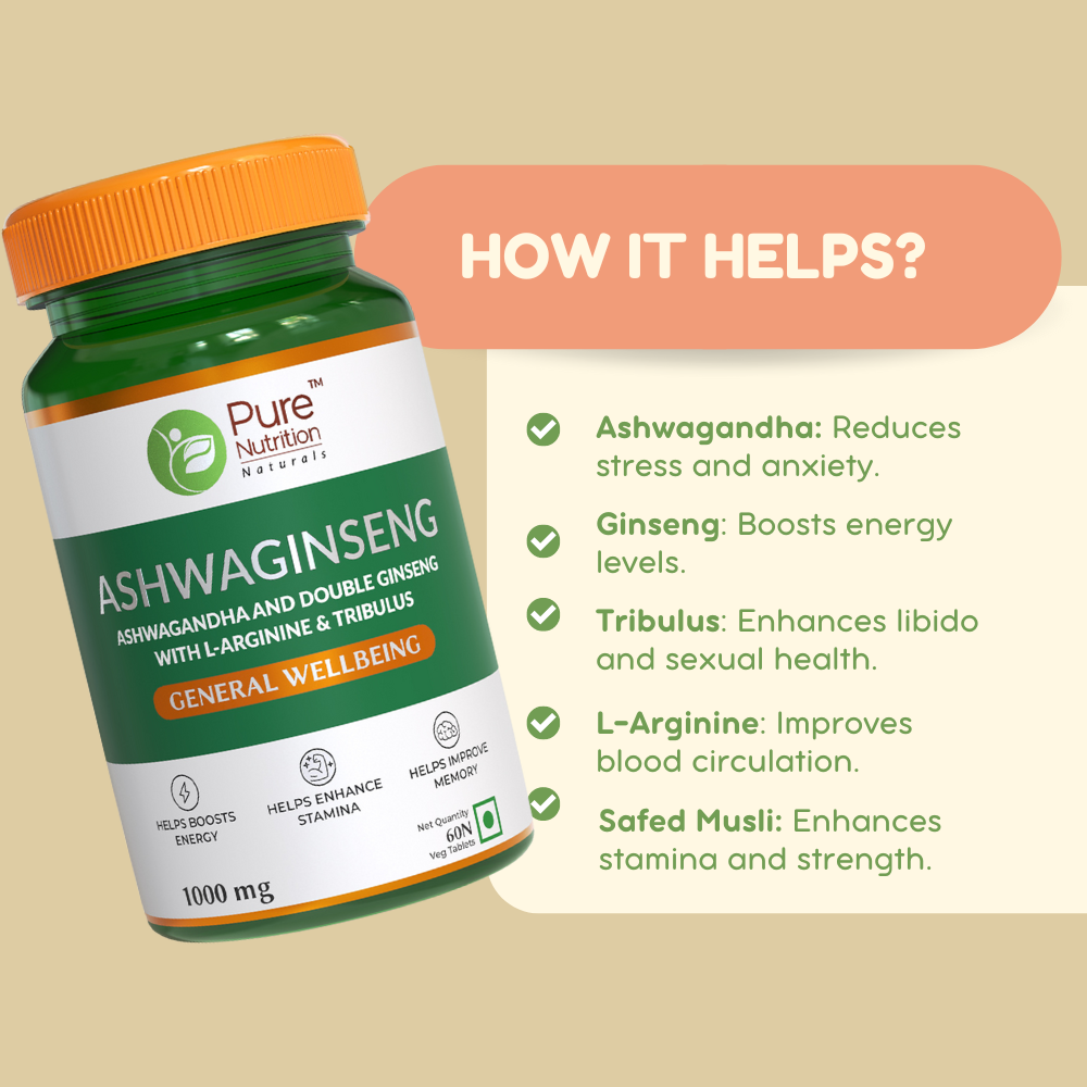 Ashwaginseng - Ashwagandha & Double Ginseng with L-Arginine & Tribulus - 60 Tabs