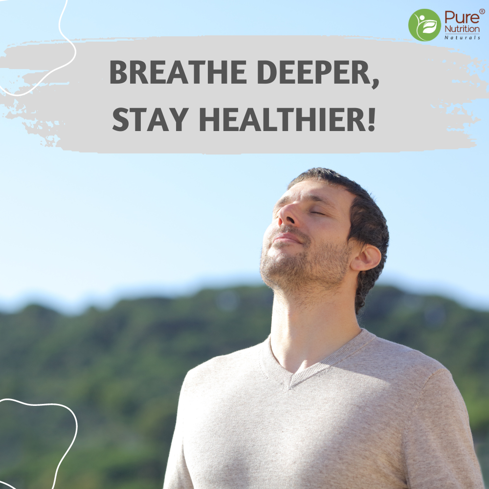 Lifestyle image encouraging deeper breathing and healthier lungs with Pure Nutrition Lung Detox supplement.
