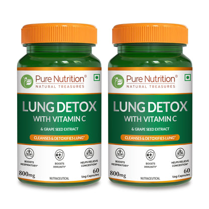 Pack of two Pure Nutrition Lung Detox with Vitamin C and Grape Seed Extract bottles.
