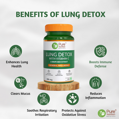 Lung Detox with Vitamin C & Grape Seed Extract | Healthy Lungs & Respiratory Wellness - 60 Veg Capsules