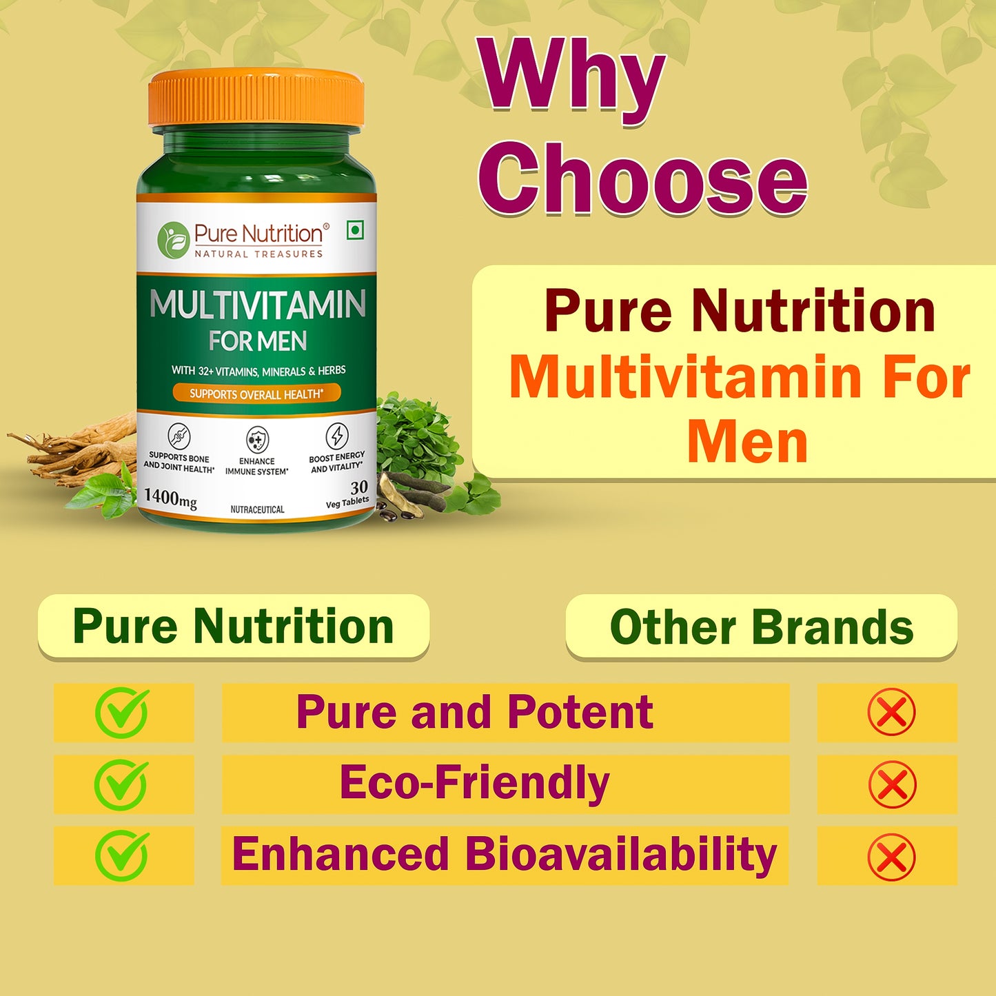 Multivitamin for Men | 32+ Vitamins, Minerals & Herbal Extracts | Daily Nutritional Support