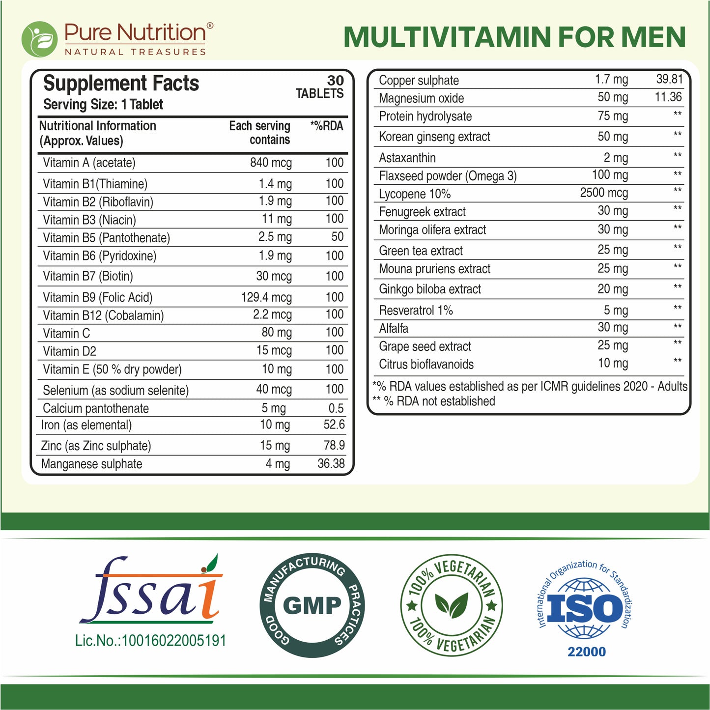 Multivitamin for Men | 32+ Vitamins, Minerals & Herbal Extracts | Daily Nutritional Support