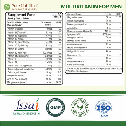 Multivitamin for Men | 32+ Vitamins, Minerals & Herbal Extracts | Daily Nutritional Support