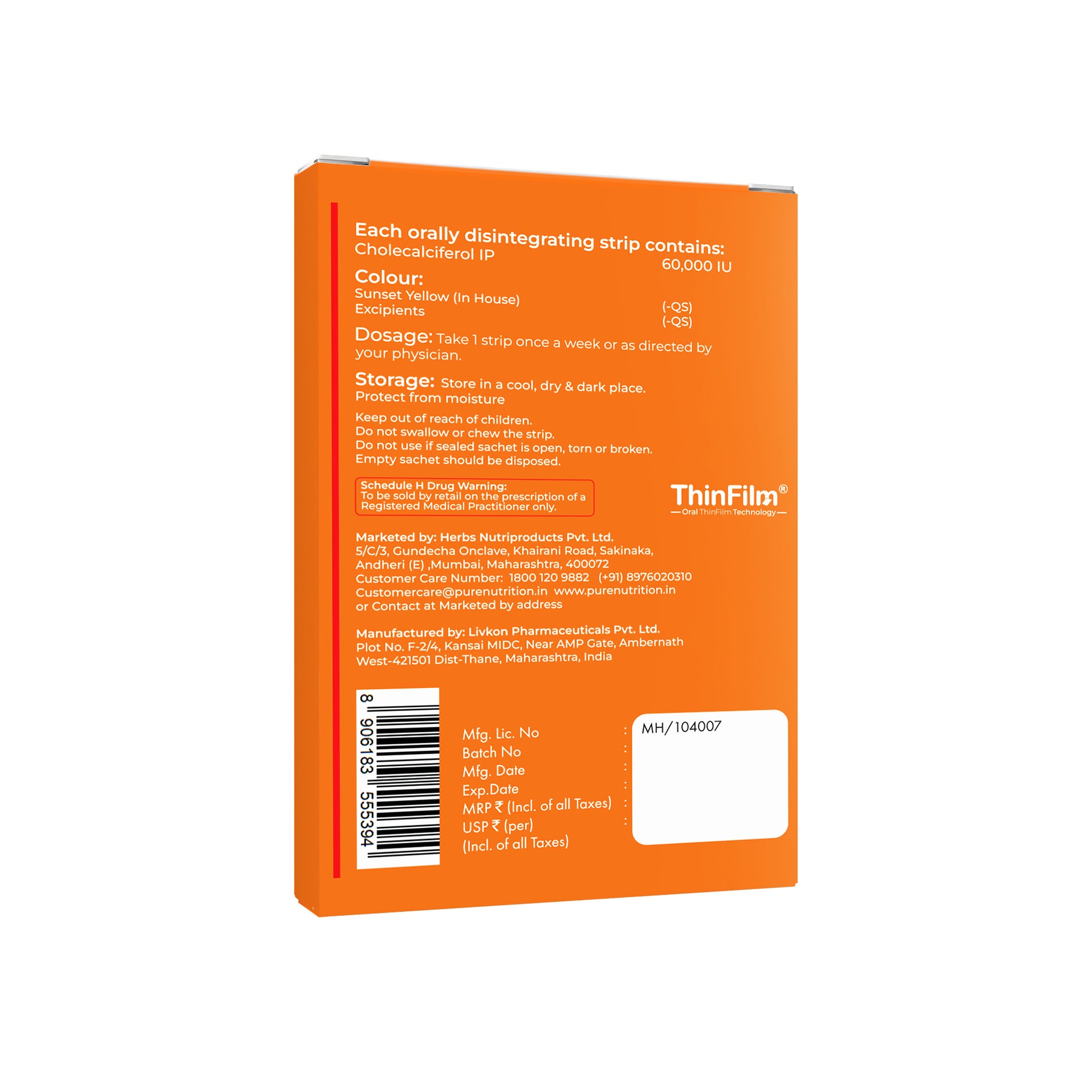 Stripz by Pure Nutrition Vitamin D3 60000 IU 