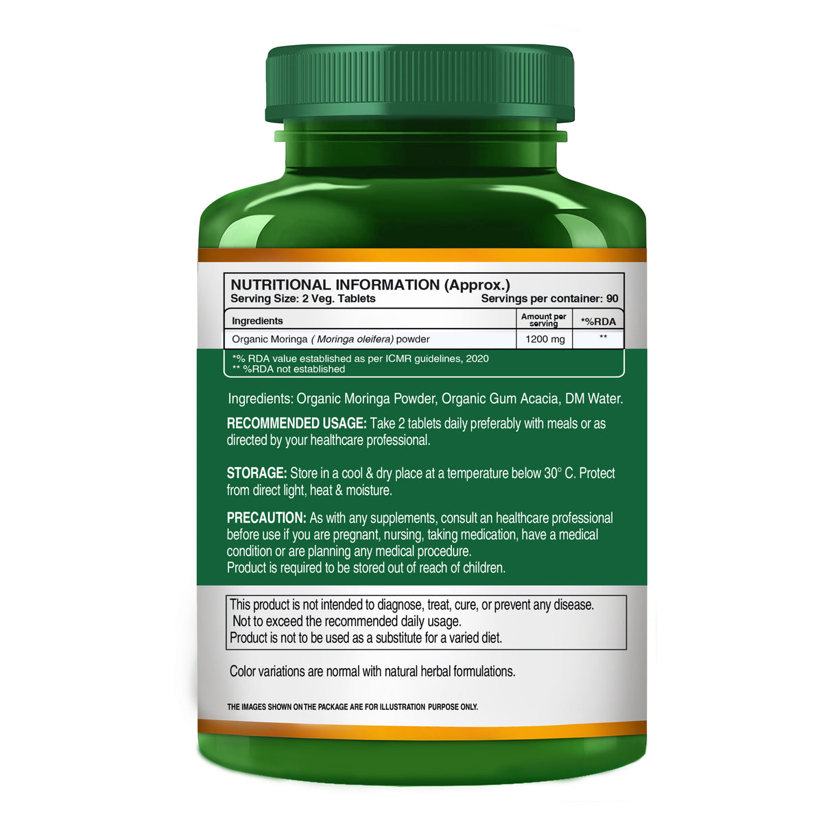 Organic Moringa Tablets 1200mg | Supports Immunity, Digestion & Energy | 180 Tablets