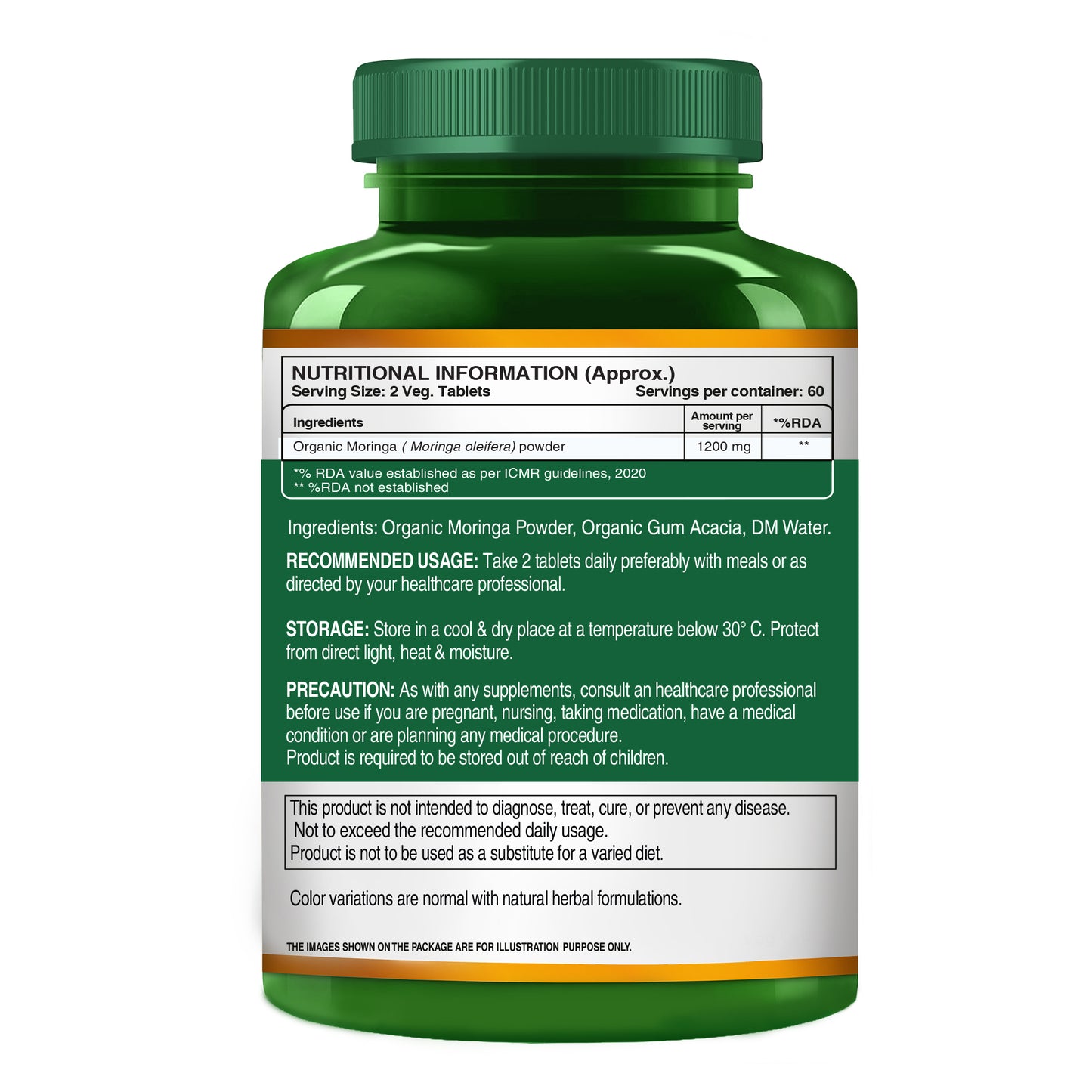 Organic Moringa 1200mg | Organic Moringa Leaf Powder Tablets | Plant-Based Daily Wellness Support
