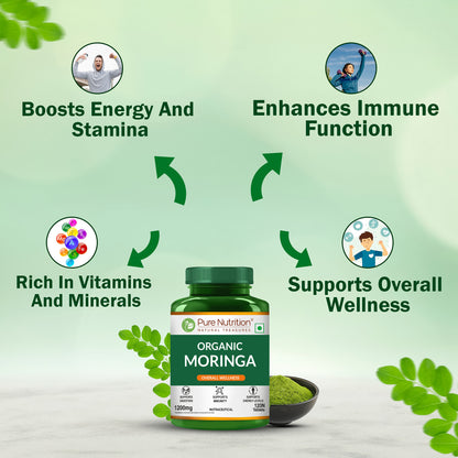 Organic Moringa Tablets 1200mg | Supports Immunity, Digestion & Energy