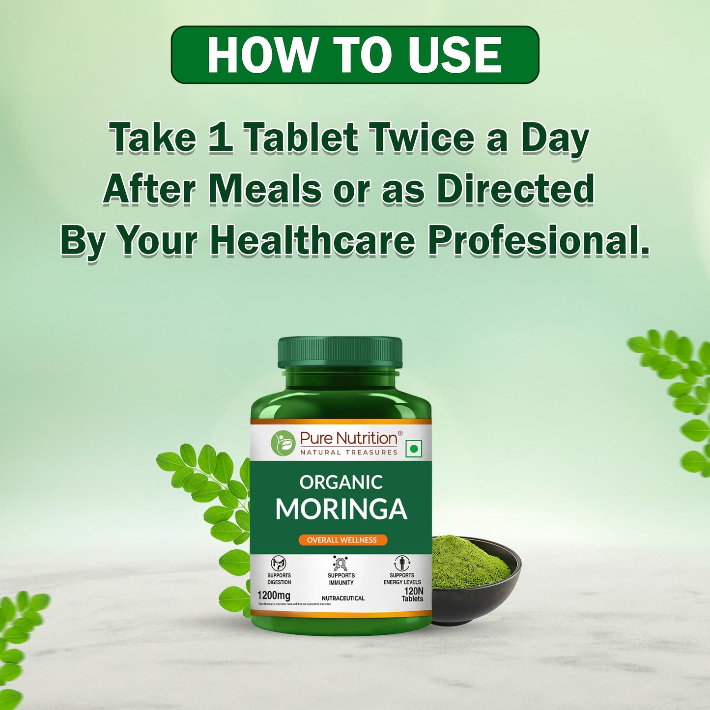 Organic Moringa Tablets 1200mg | Supports Immunity, Digestion & Energy