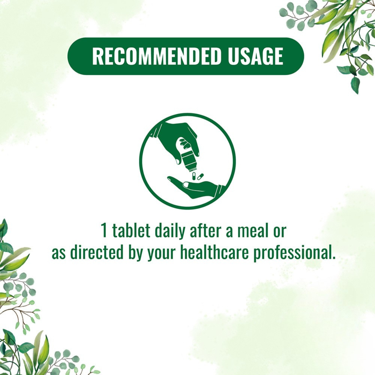 Recommended usage of Pure Nutrition Multivitamin for Men: take one tablet daily after a meal.