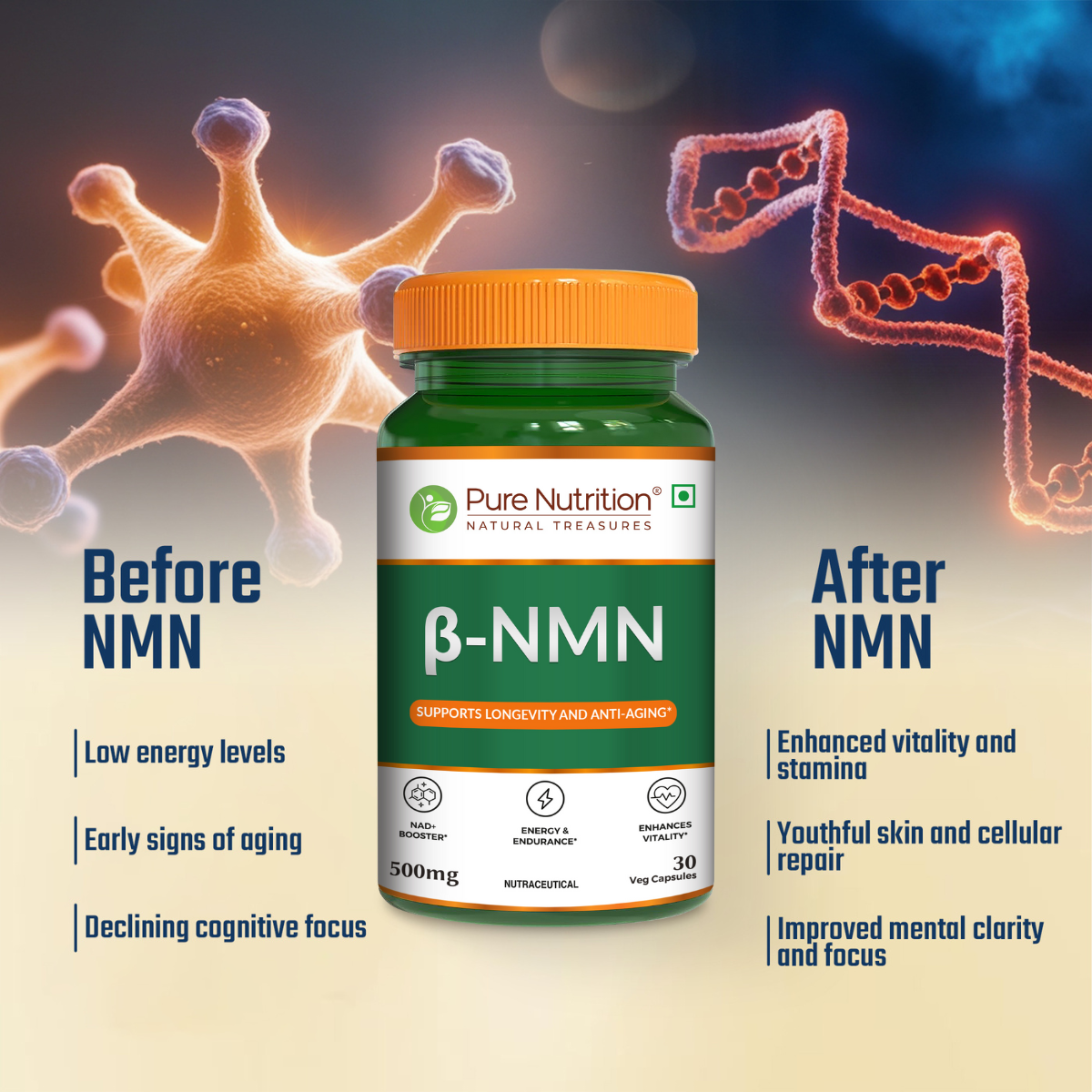 Pure Nutrition NMN Supplement 500mg (30 Capsules)