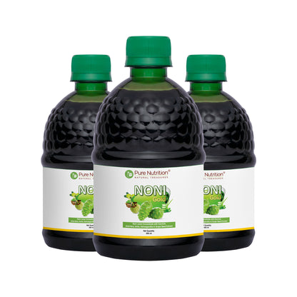 Pack of three Noni Gold herbal juice bottles for long-term daily health and antioxidant support.