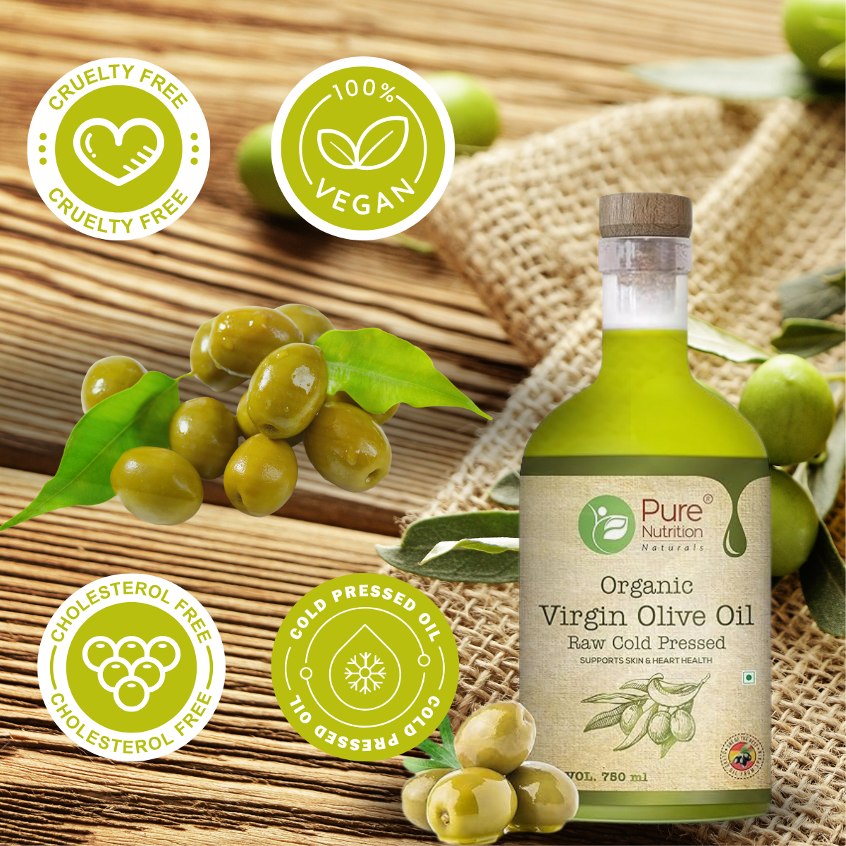 Organic Virgin Edible Olive Oil - 750ml Ideal for Salads, Garnishing, and Skin & Hair Care