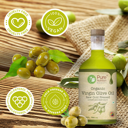 Organic Virgin Edible Olive Oil - 750ml Ideal for Salads, Garnishing, and Skin & Hair Care