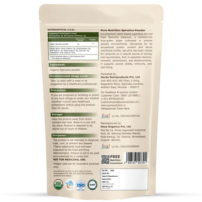 Organic Spirulina Powder | Single Ingredient Superfood | 100g