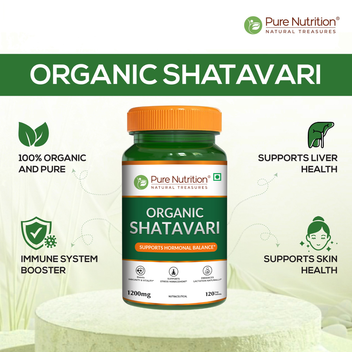 Organic Shatavari - 120 Tablets | Boosts Immunity, Digestion, and Supports Women's Hormonal and Reproductive Health