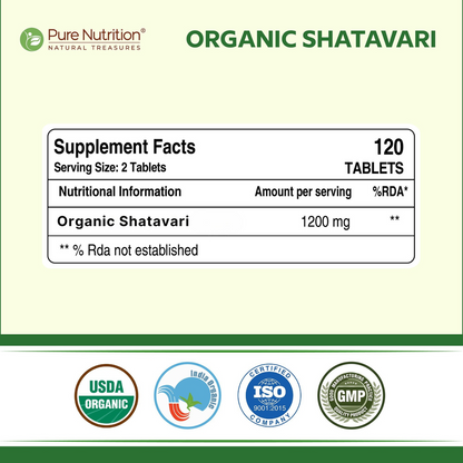 Organic Shatavari - 120 Tablets | Boosts Immunity, Digestion, and Supports Women's Hormonal and Reproductive Health