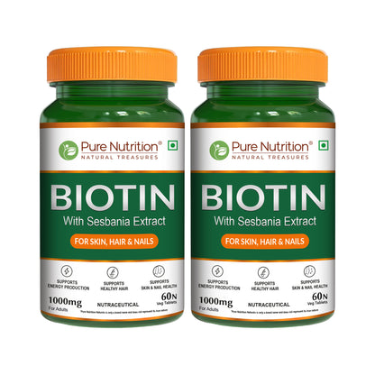 Biotin 1000mg with Sesbania Extract | Biotin, Iron, Zinc & Botanical Blend | Hair, Skin & Nail Support