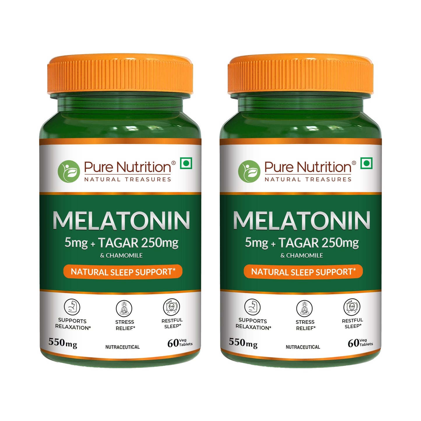 Pure Nutrition Melatonin with Tagar, Chamomile & L-Theanine – 60 Veg Tablets