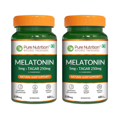 Pure Nutrition Melatonin with Tagar, Chamomile & L-Theanine – 60 Veg Tablets