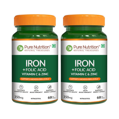 Iron with Folic Acid - 60 Tablets | Supports Haemoglobin Production and Helps Maintain Healthy Iron Levels