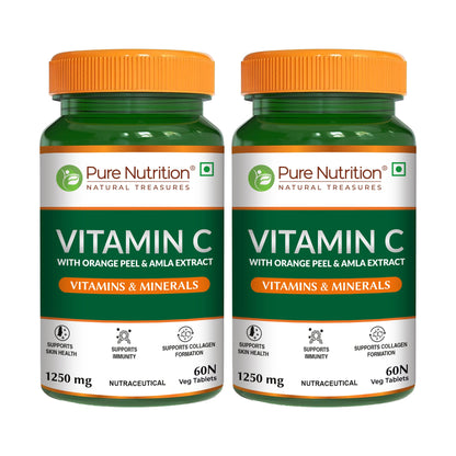 Vitamin C 1250mg  Tablets with Orange Peel & Amla Extract for Skin & Immunity