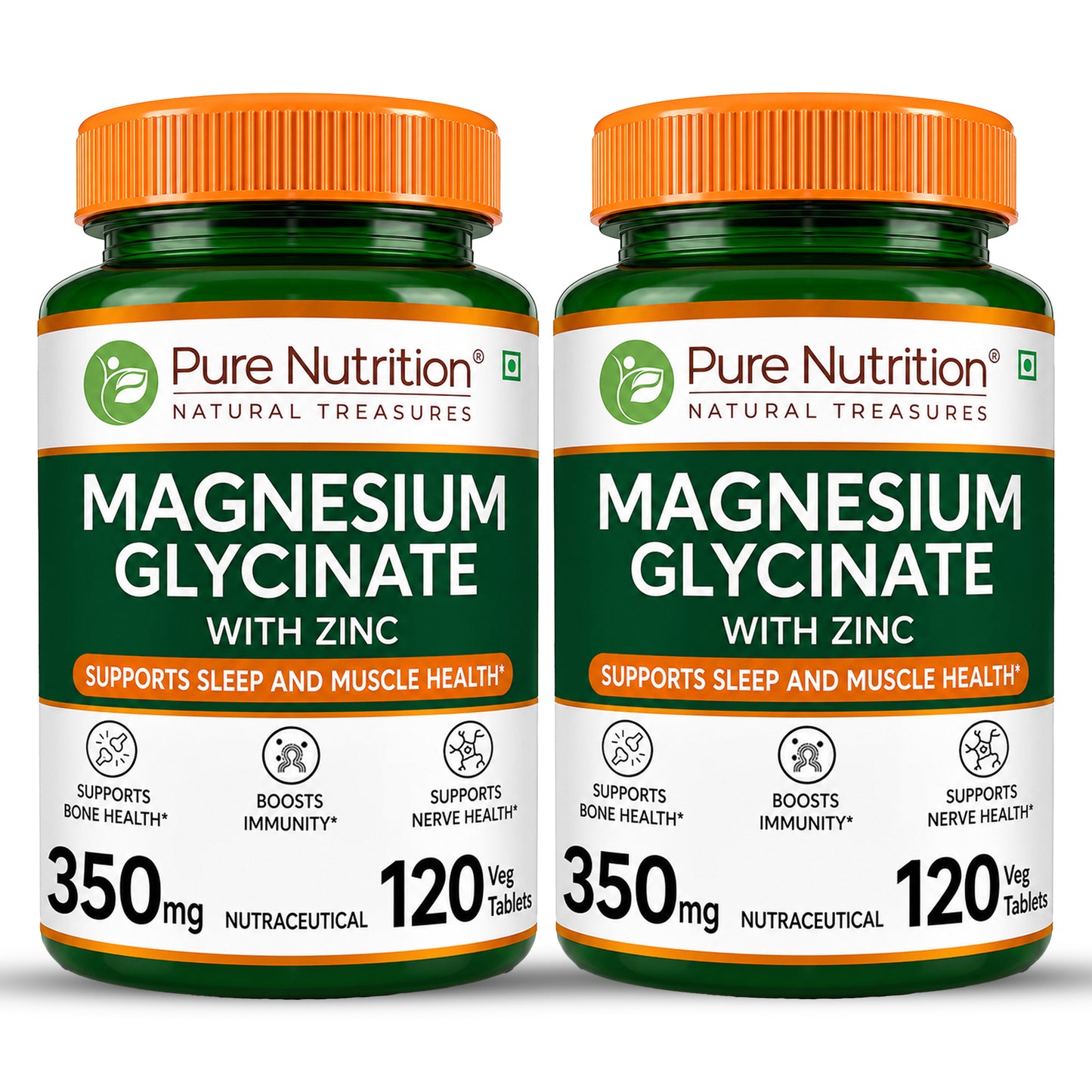 Magnesium Glycinate 350mg with Zinc Capsules | Sleep Support, Stress Relief & Bone Health | 120 Capsules