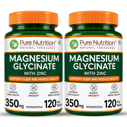 Magnesium Glycinate 350mg with Zinc Capsules | Sleep Support, Stress Relief & Bone Health | 120 Capsules