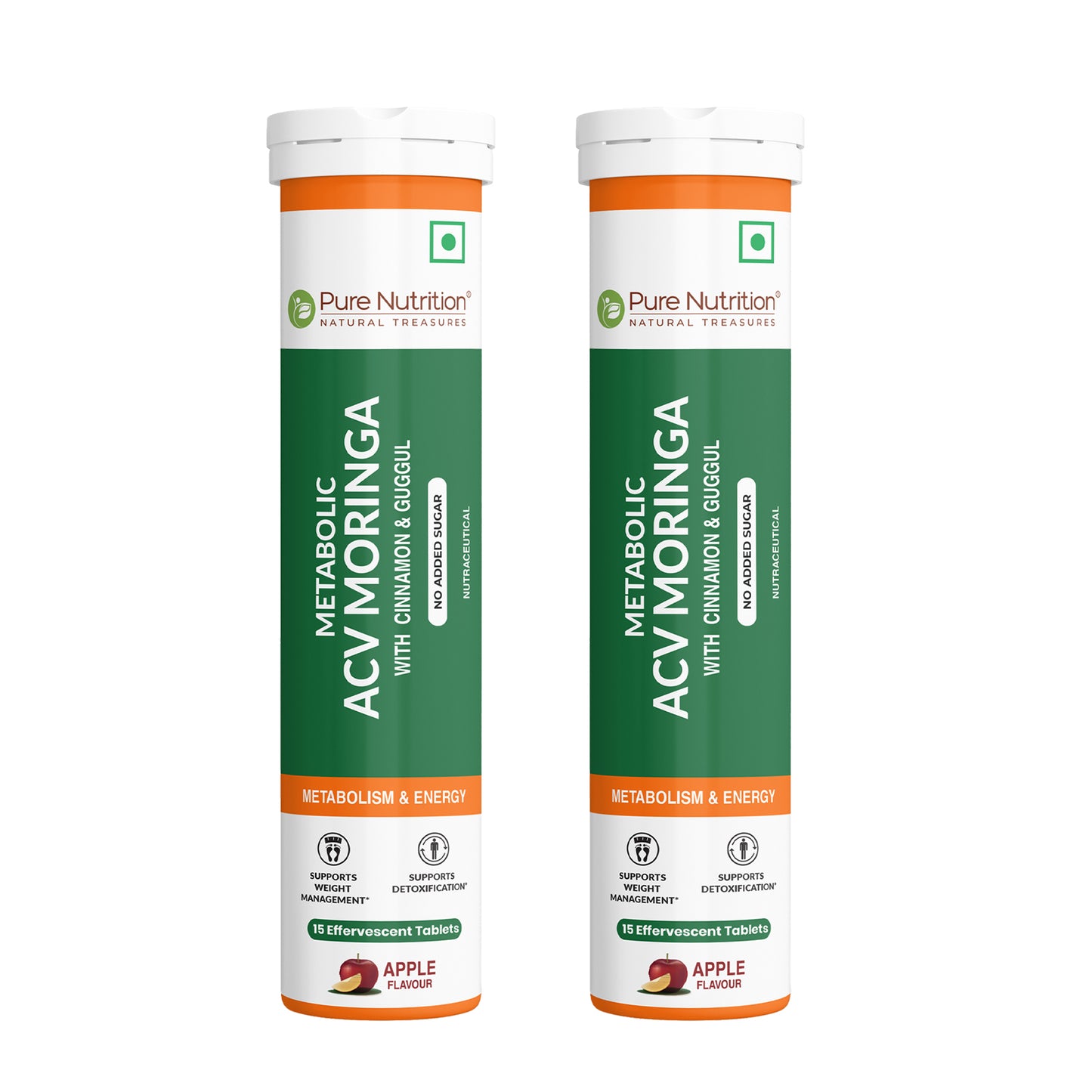 Pure Nutrition ACV Moringa Effervescent Tablets – Apple Flavour – 15 Tablets